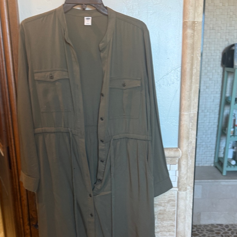 Old Navy Olive Green Long Sleeve Button-Front Dress